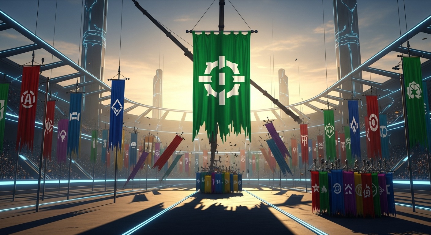 Framework Consolidation - banners rising and falling in the arena