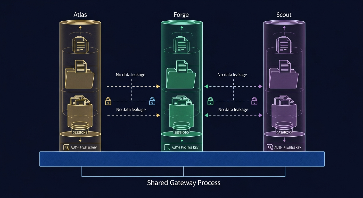 Three isolated agent workspaces sharing a single gateway process