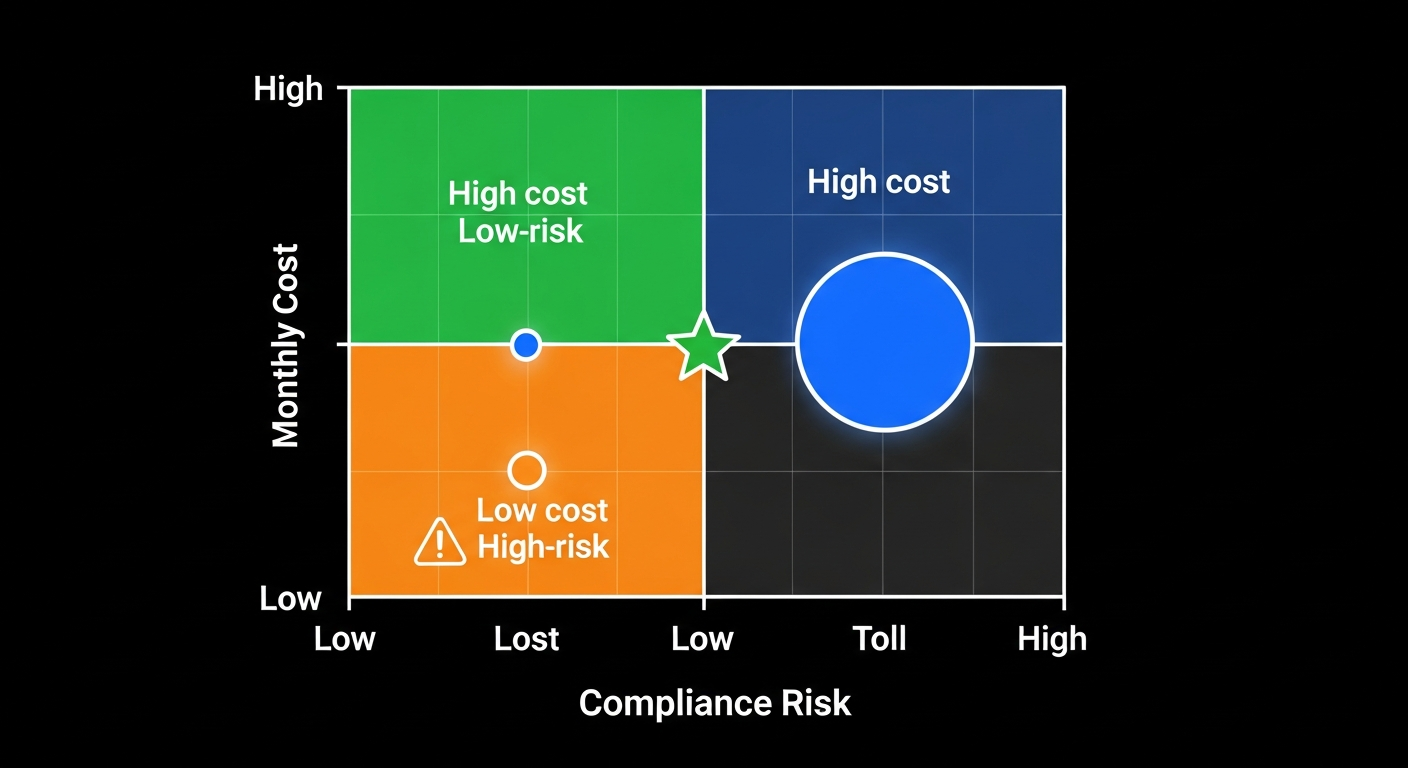 Risk-reward matrix showing unofficial approaches at high-risk/low-cost and official API at low-risk/high-cost