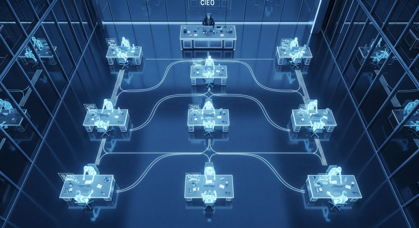 AI agents organized in a corporate hierarchy