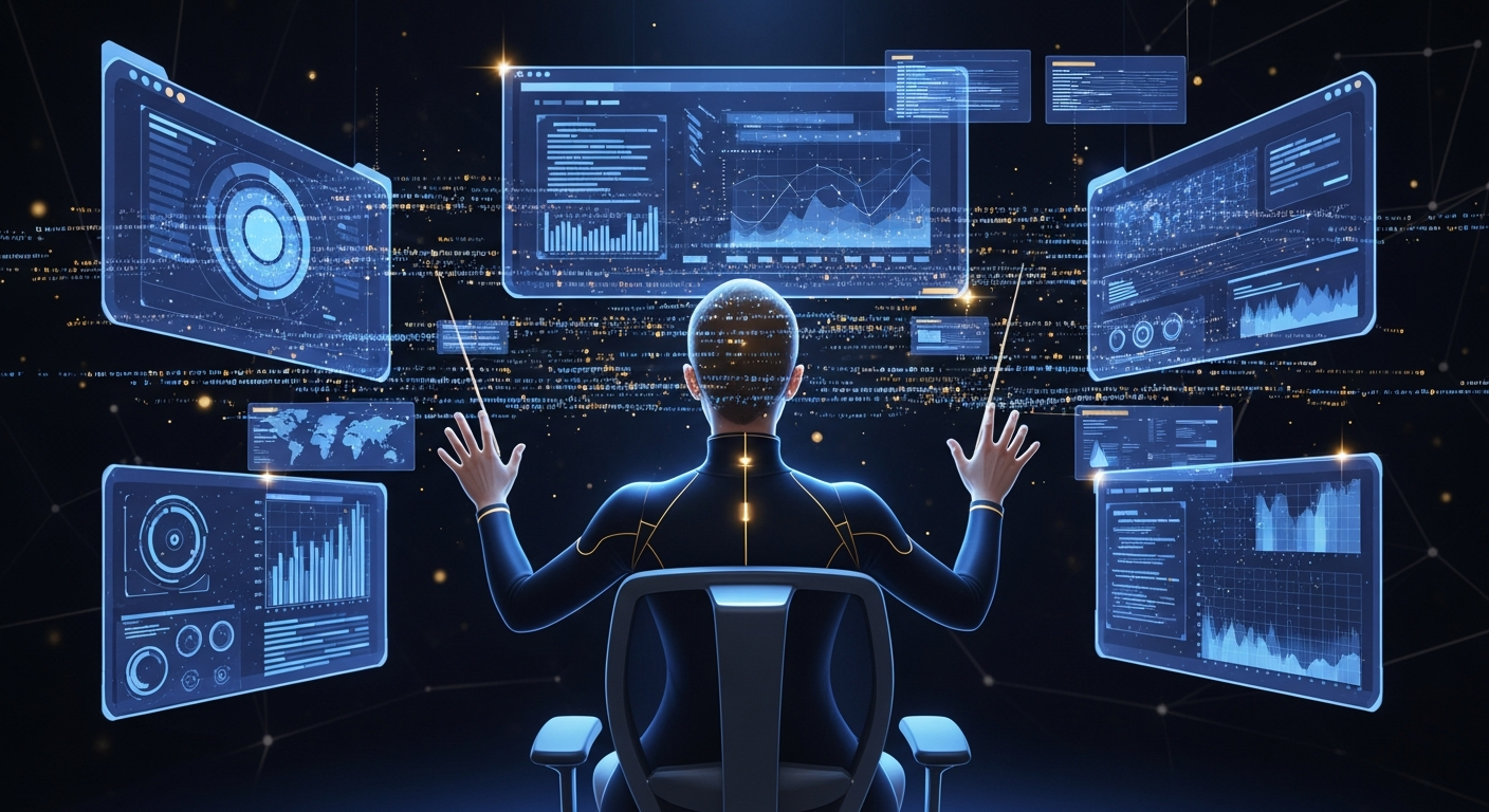 Developer orchestrating multiple AI agent interfaces